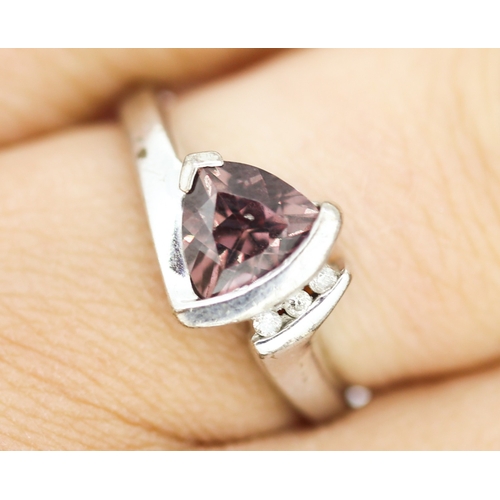 132 - Unusual Form Tourmaline Set Ring with Further Diamond Inset Mounted in 9 Carat White Gold Ring Size ... 