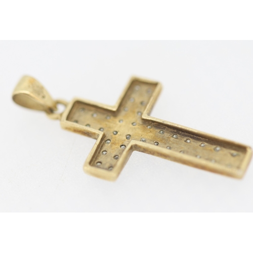 136 - Diamond Set 9 Carat Yellow and White Gold Cross Pendant 2.5cm High