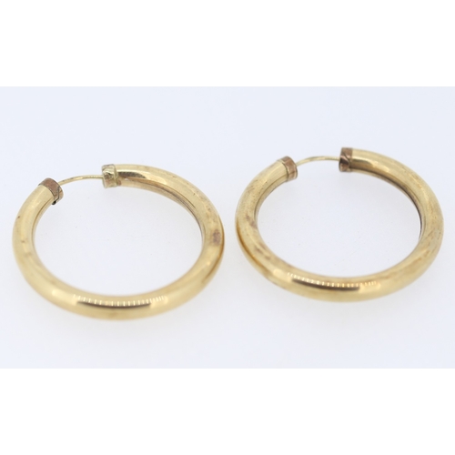 142 - Pair of 9 Carat Yellow Gold Hoop Earrings 3cm Diameter