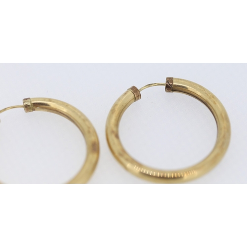 142 - Pair of 9 Carat Yellow Gold Hoop Earrings 3cm Diameter