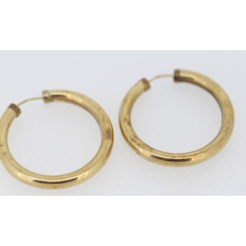 142 - Pair of 9 Carat Yellow Gold Hoop Earrings 3cm Diameter