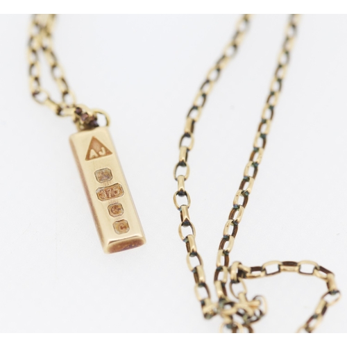 143 - 9 Carat Yellow Gold Ingot Pendant 2cm High Set on 9 Carat Yellow Gold Chain 45cm Long
