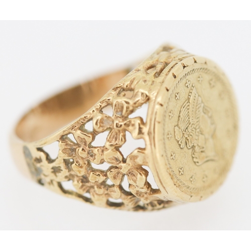 144 - Attractively Detailed 9 Carat Yellow Gold 1 Tallar Coin Motif Pendant Filigree Decoration Ring Size ... 