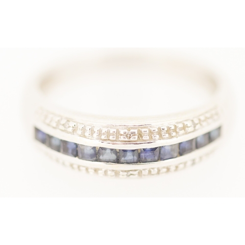 149 - Princess Cut Sapphire and Diamond Set Ring Mounted in 9 Carat White Gold Ring Size P