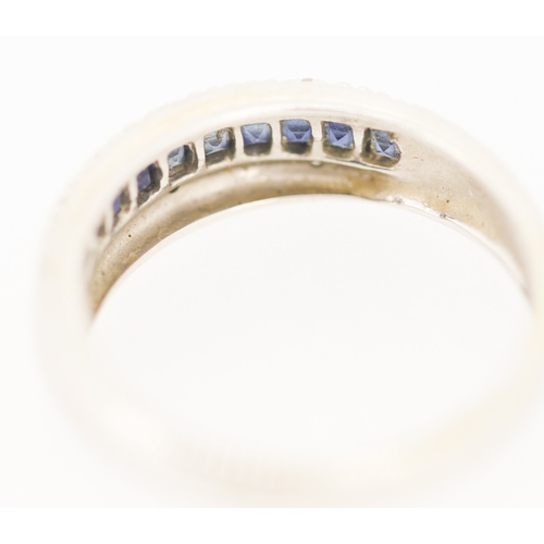 149 - Princess Cut Sapphire and Diamond Set Ring Mounted in 9 Carat White Gold Ring Size P