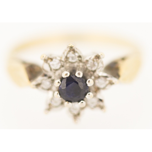 152 - Sapphire and Diamond Set Daisy Cluster Ring Mounted in 9 Carat Yellow Gold Ring Size L
