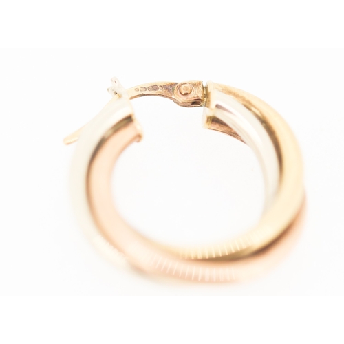 154 - Pair of 9 Carat Yellow Rose and White Tri Gold Crossover Form Hoop Earrings 2cm Diameter
