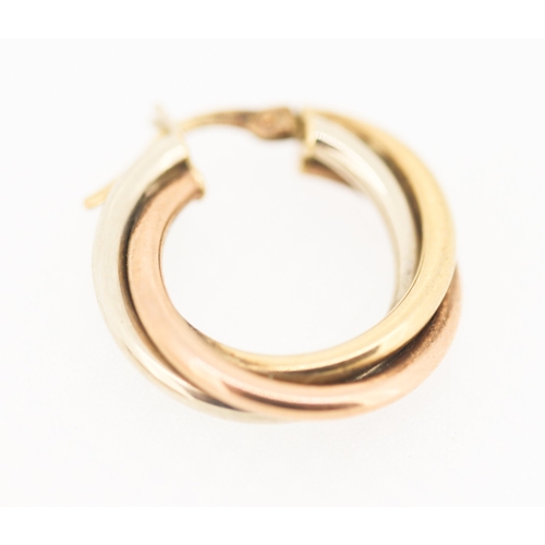 154 - Pair of 9 Carat Yellow Rose and White Tri Gold Crossover Form Hoop Earrings 2cm Diameter