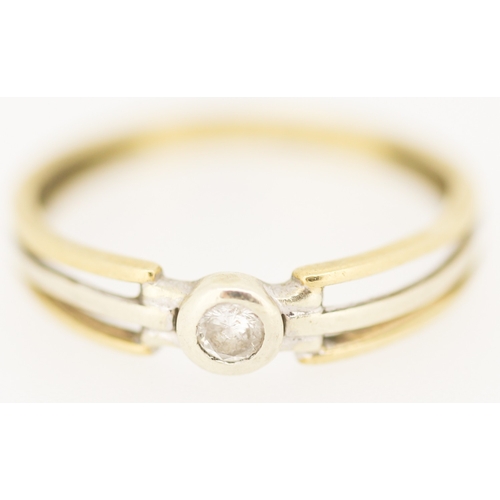 155 - Diamond Bezel Set Solitaire Ring Attractively Detailed Mounted in 9 Carat Yellow and White Gold Ring... 