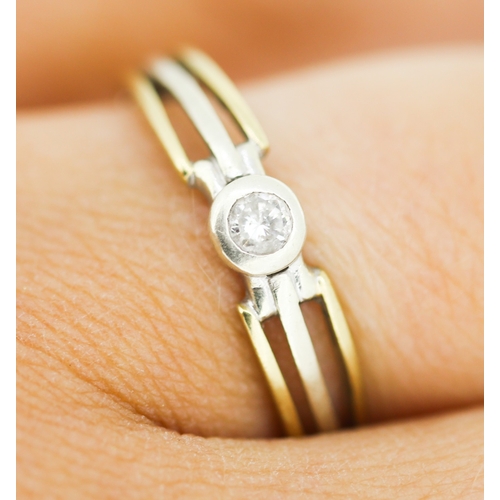 155 - Diamond Bezel Set Solitaire Ring Attractively Detailed Mounted in 9 Carat Yellow and White Gold Ring... 