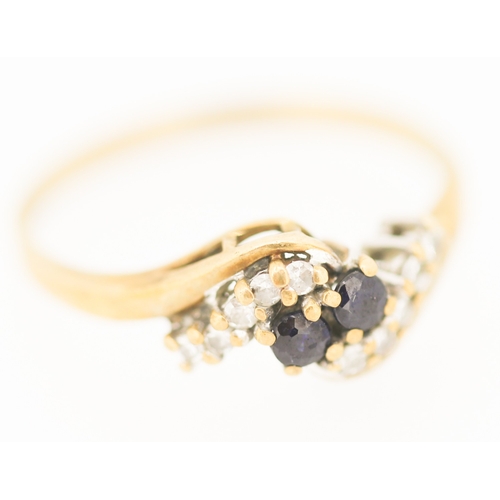 157 - Finely Detailed Sapphire Twin Stone Ring with Diamonds Set to Shoulders Mounted in 9 Carat Yellow Go... 