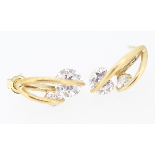 159 - Pair of Attractively Detailed 9 Carat Yellow Gold Gemstone Set Earrings 1.5cm High