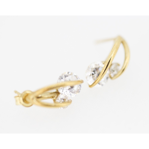 159 - Pair of Attractively Detailed 9 Carat Yellow Gold Gemstone Set Earrings 1.5cm High