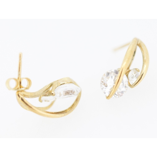 159 - Pair of Attractively Detailed 9 Carat Yellow Gold Gemstone Set Earrings 1.5cm High
