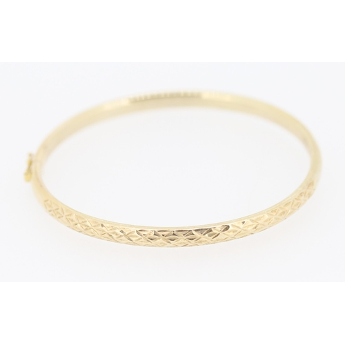 162 - 9 Carat Yellow Gold Bangle Bracelet Incised Detailing Inner Width 6cm