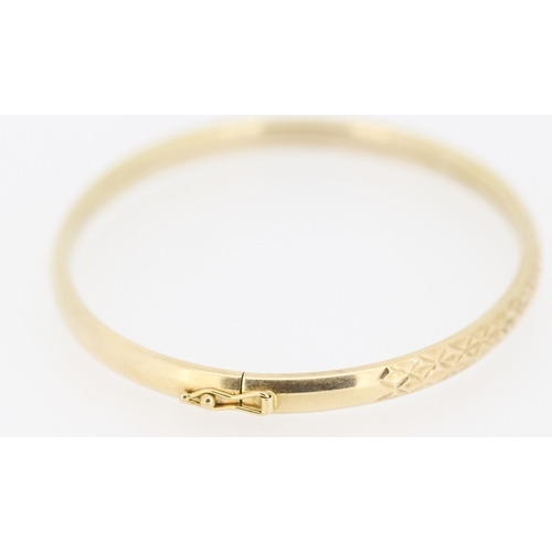 162 - 9 Carat Yellow Gold Bangle Bracelet Incised Detailing Inner Width 6cm