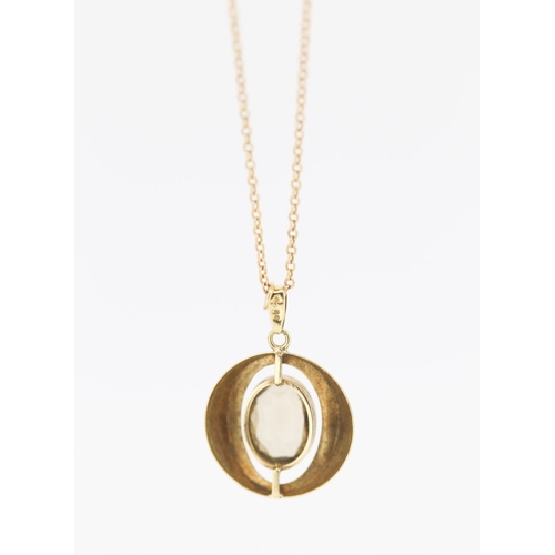 165 - Smoky Quartz Bezel Set Pendant Mounted in 9 Carat Yellow Gold 2cm High Set on 9 Carat Yellow Gold 43... 