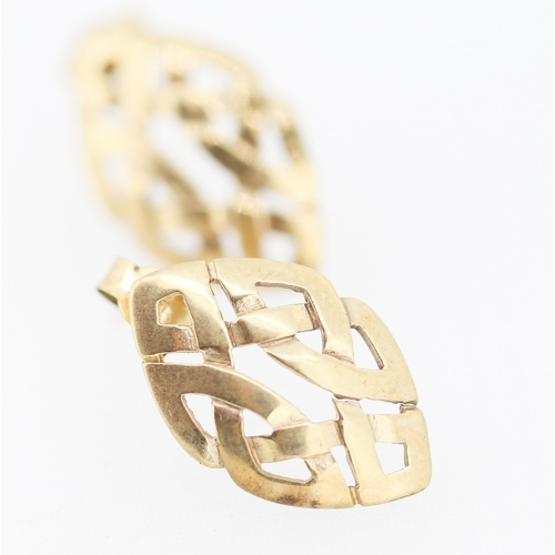 167 - Pair of 9 Carat Yellow Gold Celtic Knot Leaf Form Earrings 1.5cm High