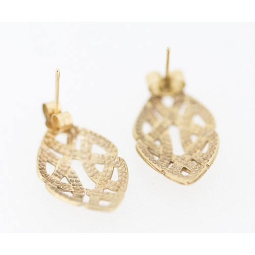 167 - Pair of 9 Carat Yellow Gold Celtic Knot Leaf Form Earrings 1.5cm High