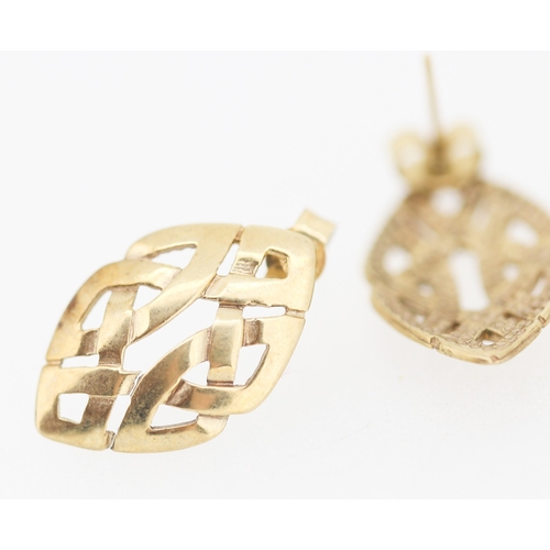 167 - Pair of 9 Carat Yellow Gold Celtic Knot Leaf Form Earrings 1.5cm High