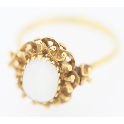 168 - Finely Detailed Opal Set Single Stone Ring Mounted in 18 Carat Yellow Gold Ring Size R