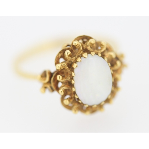 168 - Finely Detailed Opal Set Single Stone Ring Mounted in 18 Carat Yellow Gold Ring Size R