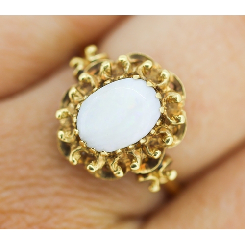 168 - Finely Detailed Opal Set Single Stone Ring Mounted in 18 Carat Yellow Gold Ring Size R