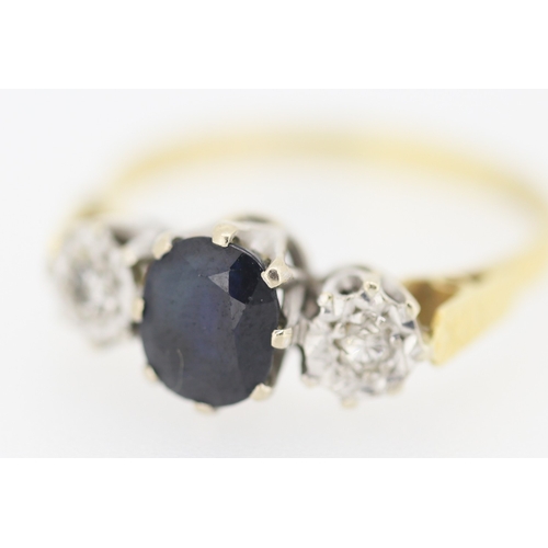 169 - Sapphire and Diamond Set Three Stone Ring Mounted in 18 Carat Yellow Gold Ring Size S