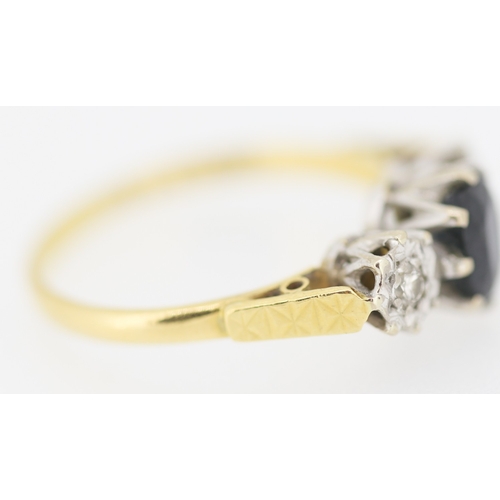 169 - Sapphire and Diamond Set Three Stone Ring Mounted in 18 Carat Yellow Gold Ring Size S