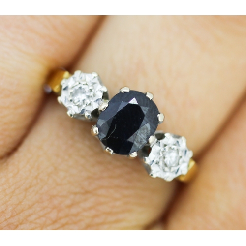 169 - Sapphire and Diamond Set Three Stone Ring Mounted in 18 Carat Yellow Gold Ring Size S