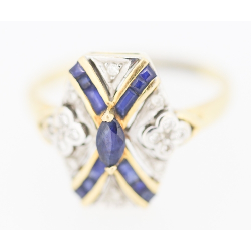 171 - Attractively Detailed Sapphire and Diamond Cluster Set Panel Form Ring Mounted in 18 Carat Yellow Go... 