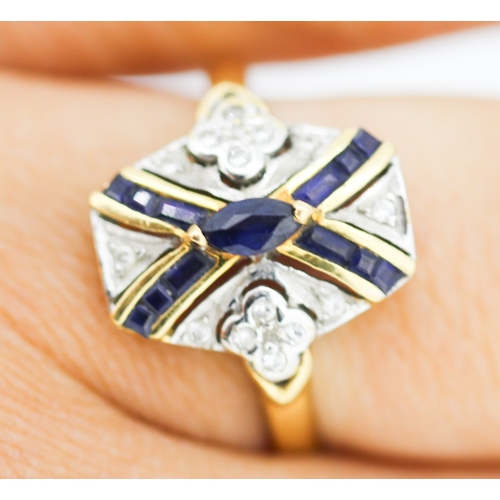 171 - Attractively Detailed Sapphire and Diamond Cluster Set Panel Form Ring Mounted in 18 Carat Yellow Go... 