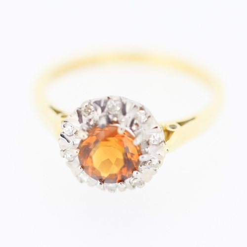 172 - Cognac Citrine Centre Stone Ring with Diamond Set Halo Surround Mounted in 18 Carat Yellow Gold Ring... 