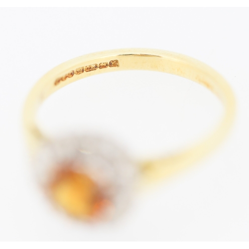 172 - Cognac Citrine Centre Stone Ring with Diamond Set Halo Surround Mounted in 18 Carat Yellow Gold Ring... 