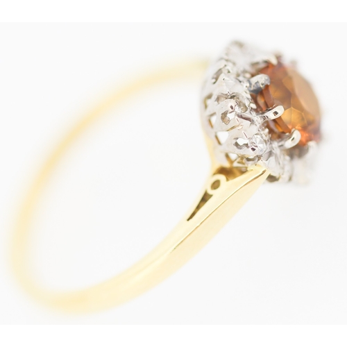 172 - Cognac Citrine Centre Stone Ring with Diamond Set Halo Surround Mounted in 18 Carat Yellow Gold Ring... 