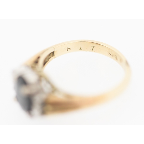 173 - Sapphire Set Ring with Diamond Inset to Shoulders Mounted in 9 Carat Yellow Gold Ring Size I and a H... 