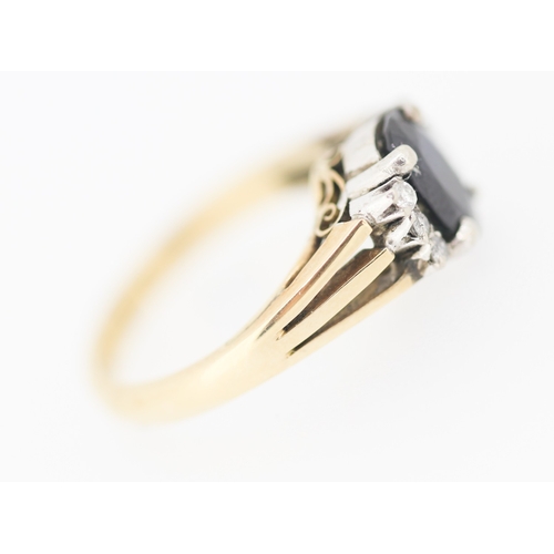 173 - Sapphire Set Ring with Diamond Inset to Shoulders Mounted in 9 Carat Yellow Gold Ring Size I and a H... 
