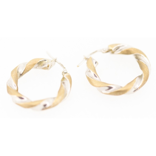 174 - Pair of 9 Carat White and Yellow Gold Twist Form Hoop Earrings 2cm High
