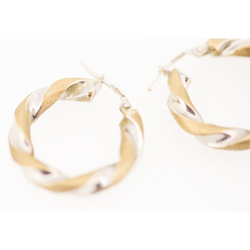 174 - Pair of 9 Carat White and Yellow Gold Twist Form Hoop Earrings 2cm High