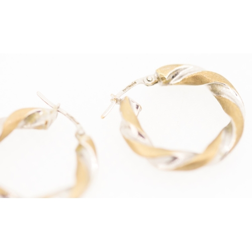 174 - Pair of 9 Carat White and Yellow Gold Twist Form Hoop Earrings 2cm High