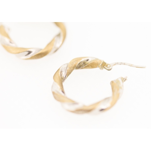 174 - Pair of 9 Carat White and Yellow Gold Twist Form Hoop Earrings 2cm High