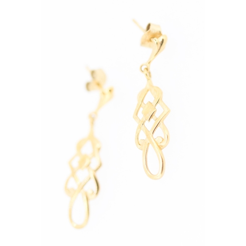 175 - Pair of 9 Carat Yellow Gold Knot Motif Drop Earrings 3cm Drop