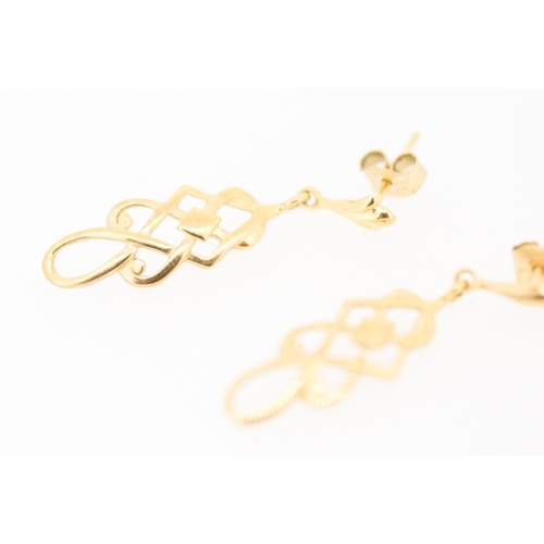 175 - Pair of 9 Carat Yellow Gold Knot Motif Drop Earrings 3cm Drop