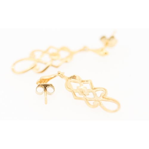 175 - Pair of 9 Carat Yellow Gold Knot Motif Drop Earrings 3cm Drop