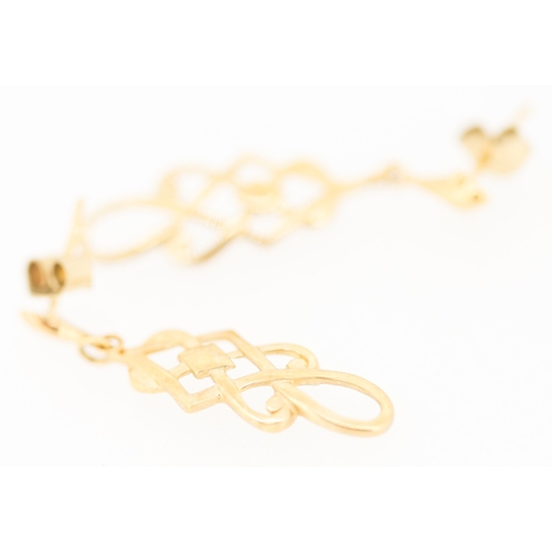 175 - Pair of 9 Carat Yellow Gold Knot Motif Drop Earrings 3cm Drop