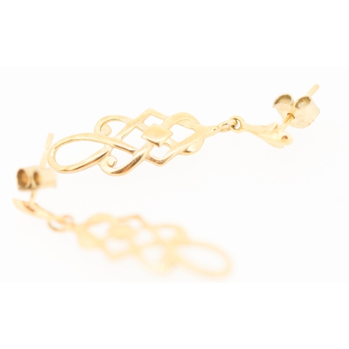 175 - Pair of 9 Carat Yellow Gold Knot Motif Drop Earrings 3cm Drop