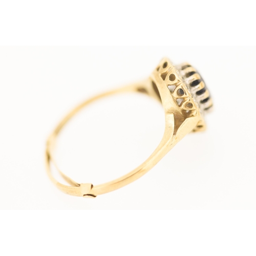 179 - Sapphire Set Centre Stone Ring with Diamond Set Surround Mounted in 9 Carat Yellow Gold Ring Size Q ... 