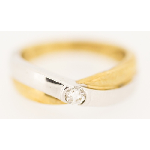 180 - Diamond Bezel Set Solitaire Crossover Form Ring Mounted in 9 Carat Yellow and White Gold Ring Size L