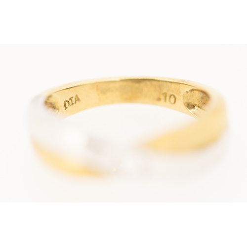 180 - Diamond Bezel Set Solitaire Crossover Form Ring Mounted in 9 Carat Yellow and White Gold Ring Size L
