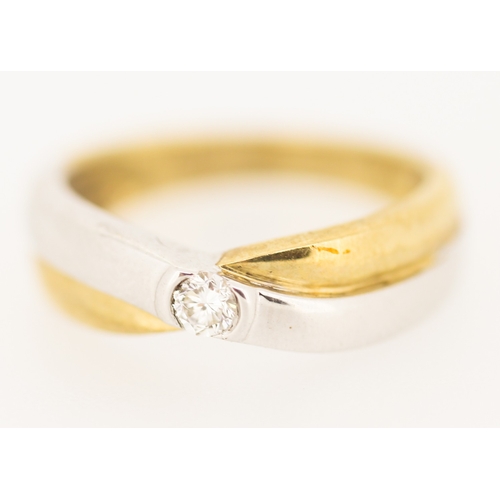 180 - Diamond Bezel Set Solitaire Crossover Form Ring Mounted in 9 Carat Yellow and White Gold Ring Size L
